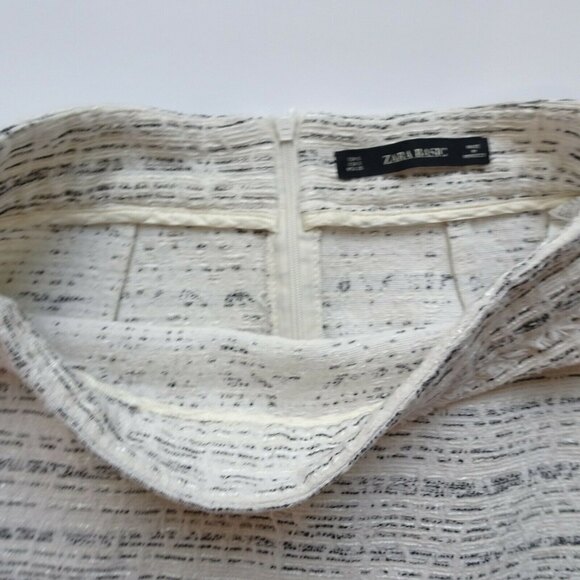 ZARA Basic Women's Tweed Mini Skirt Frayed With Stripe Detail Ecru Textured S - Picture 7 of 12